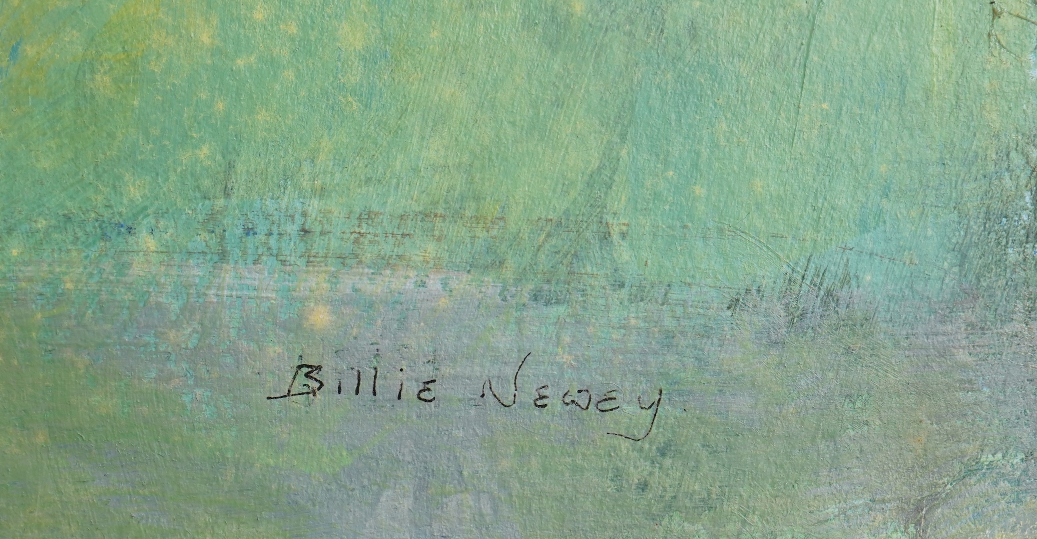 Billie Newey (contemporary), Abstract landscapes, two oils on board, unsigned, unframed, largest 61 x 75cm